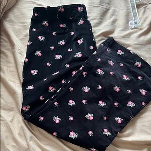 Joanie Floral Black Corduroy Flare Pants